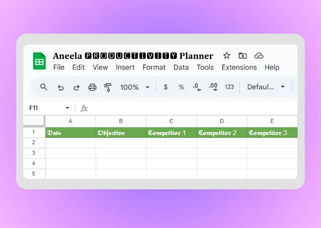 Example of Google Sheet using stylish fonts