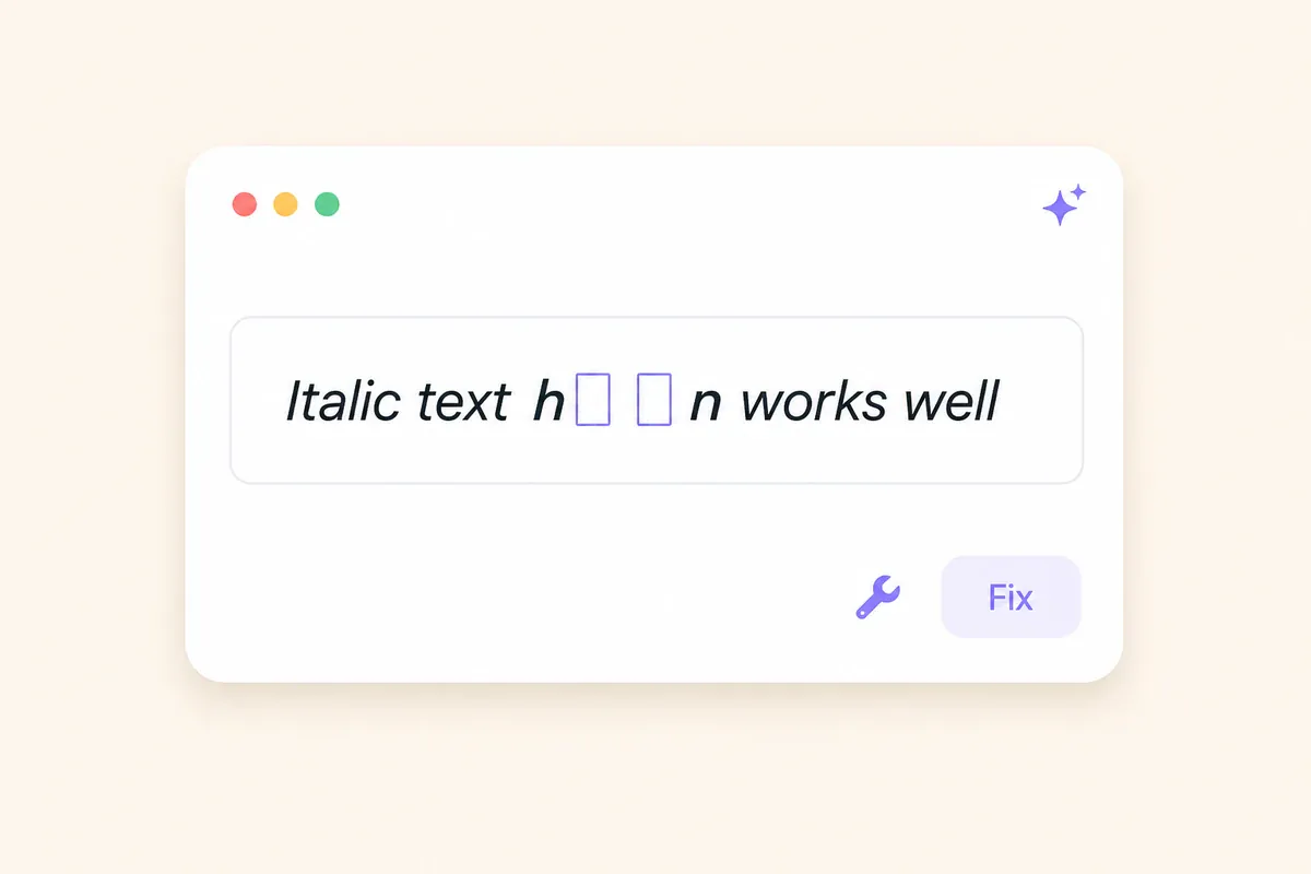 Unicode italic text showing empty boxes, a question mark, and a different-looking lowercase h