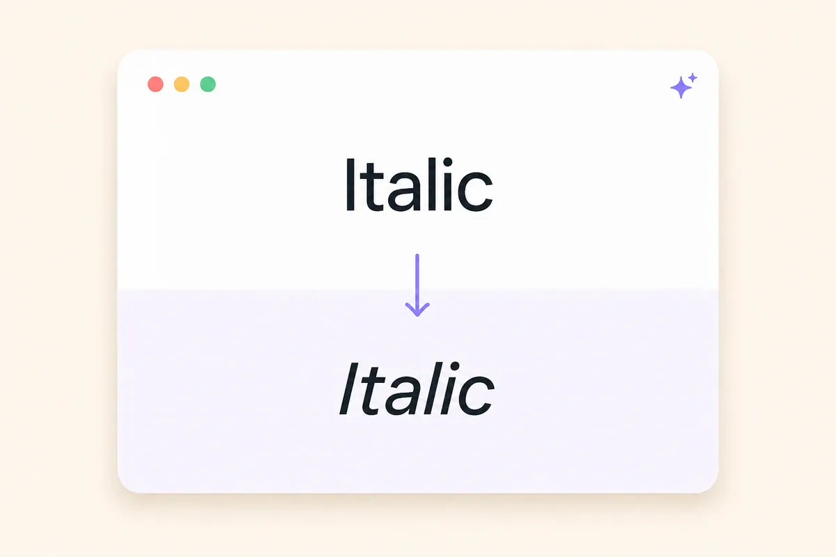 Plain upright text converted into slanted Unicode italic characters