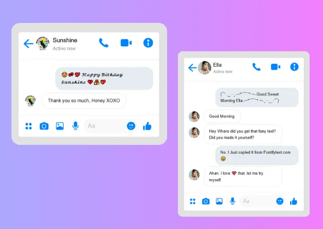 Screenshots of messages using fancy texts