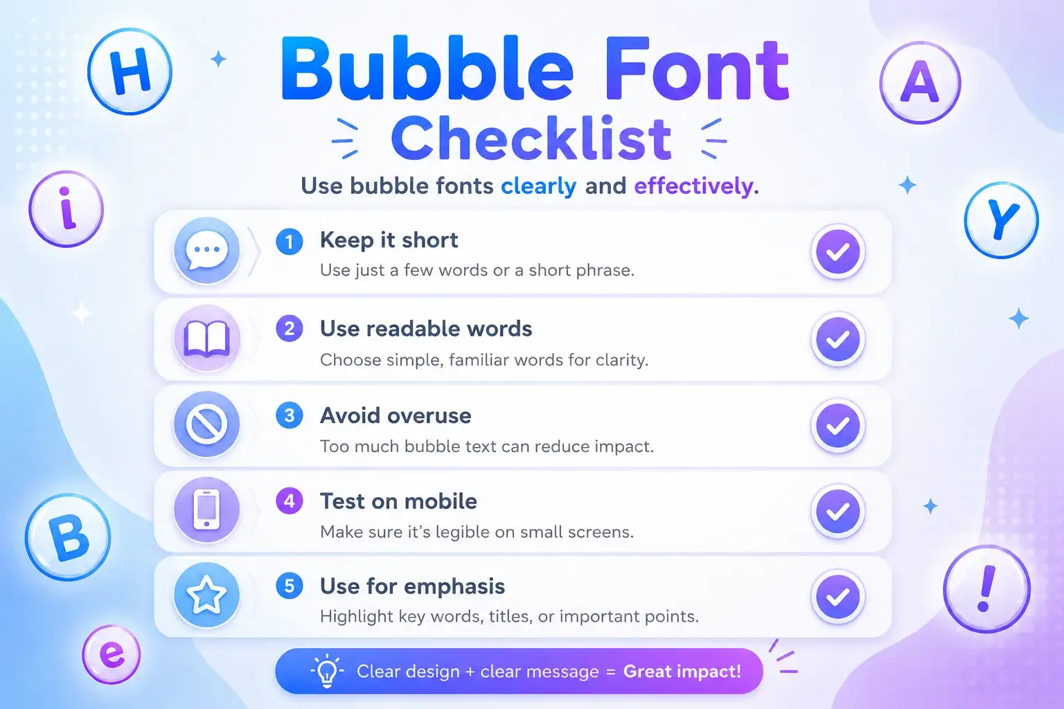 checklist for using bubble fonts clearly
