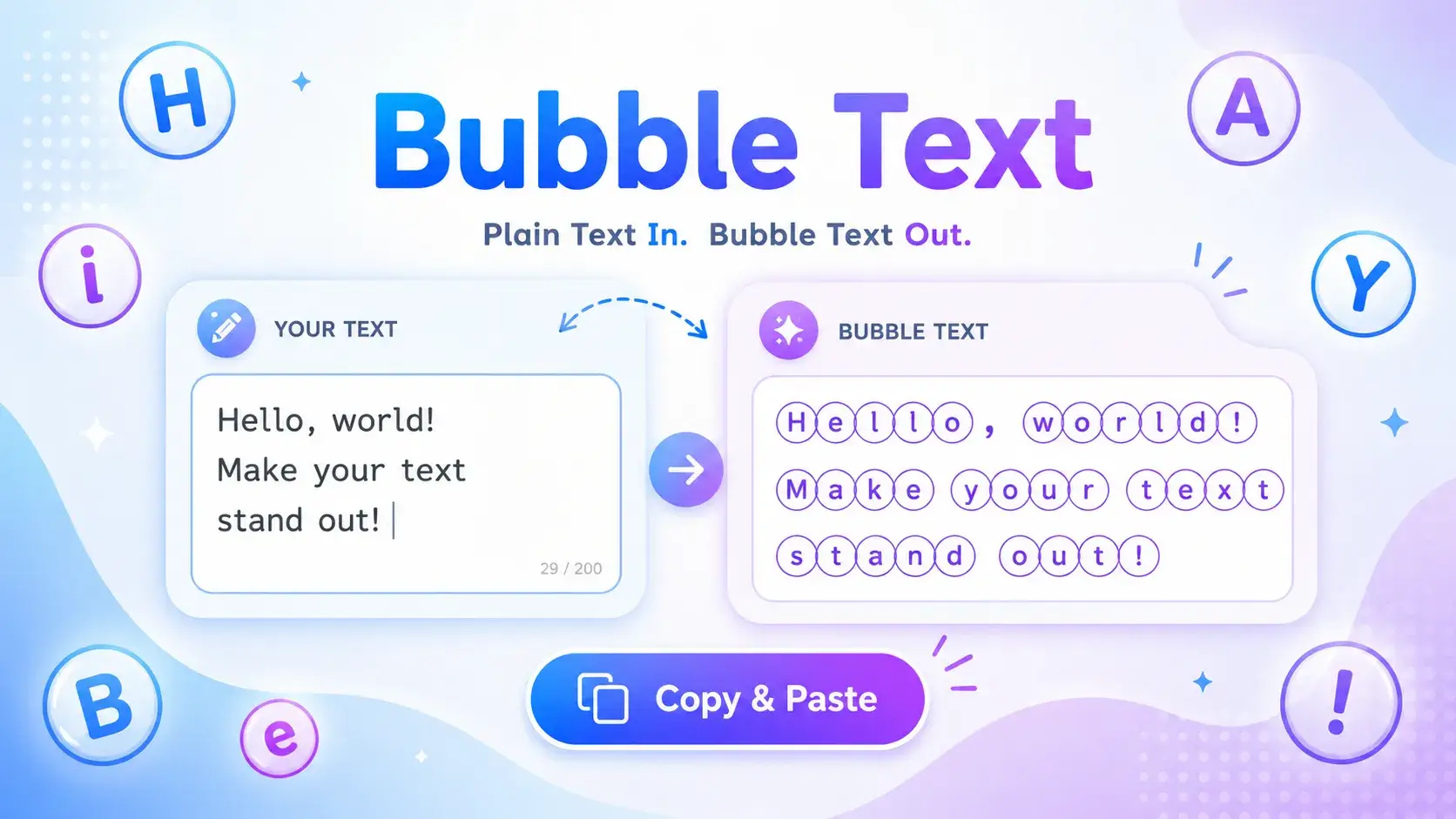 bubble text generator input and output preview