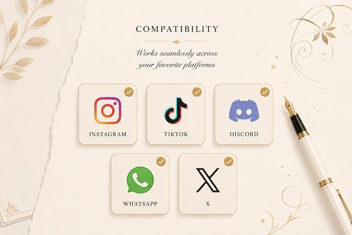 Compatibility board showing calligraphy text working across major social apps