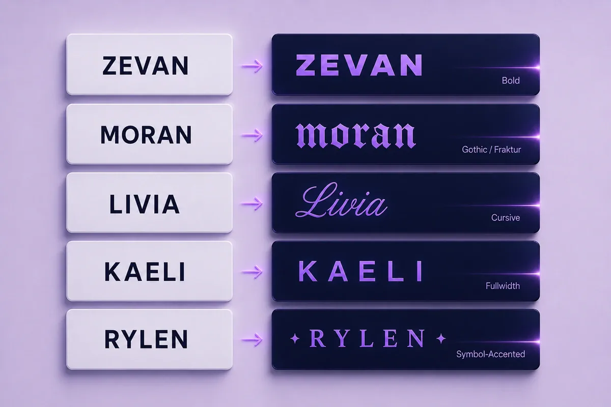 Before-and-after examples of cool username styles
