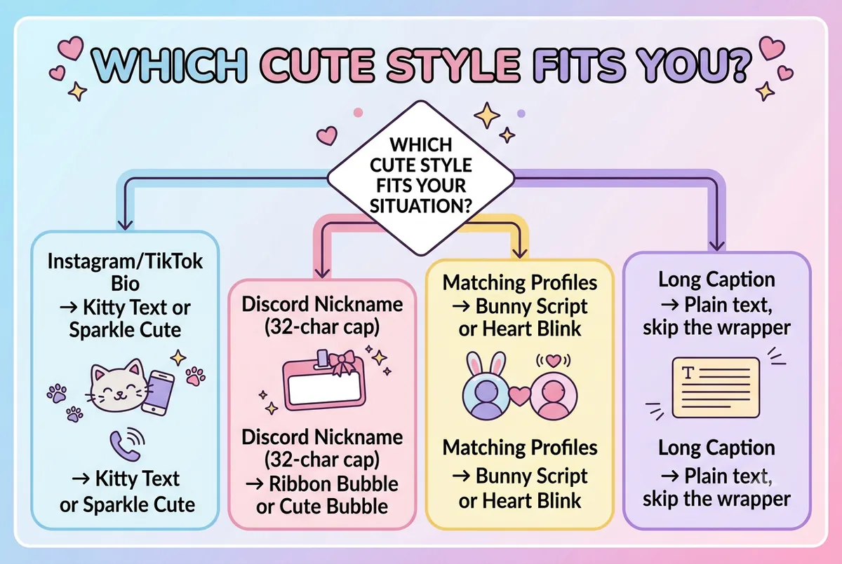 Decision chart for choosing a cute font style by situation