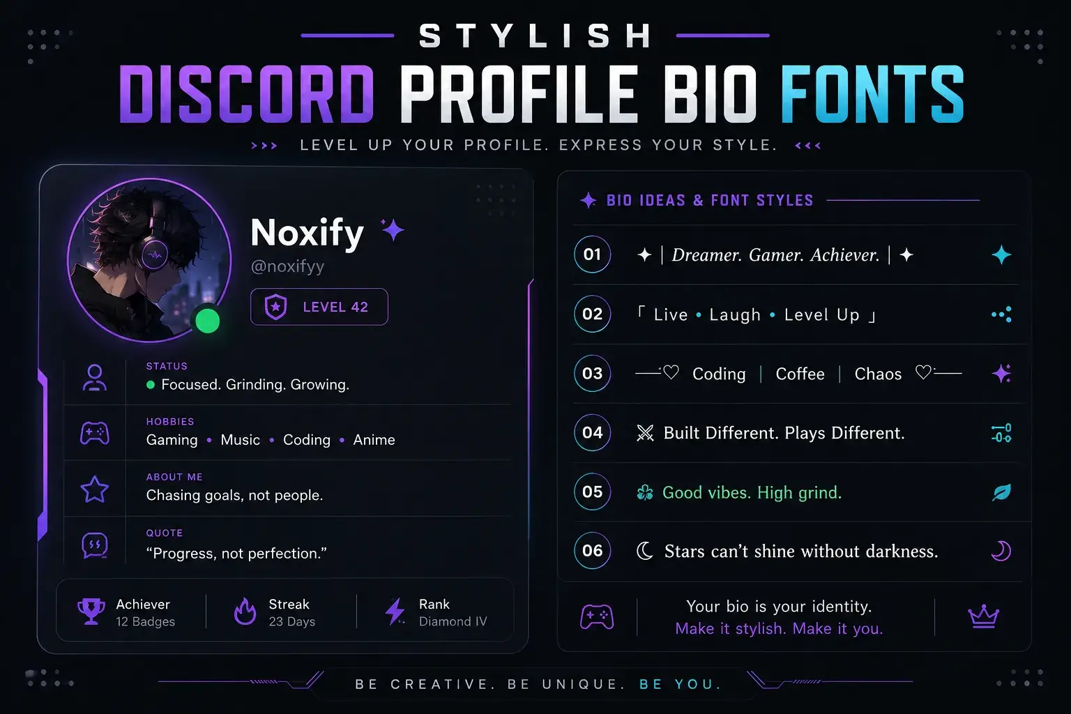stylish Discord profile bio font examples