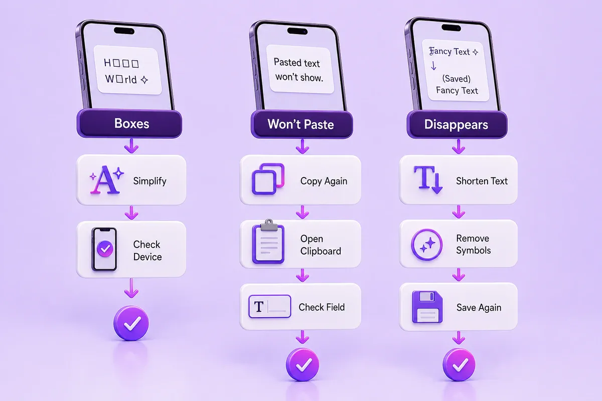 Troubleshooting boxes, failed pastes, and disappearing text