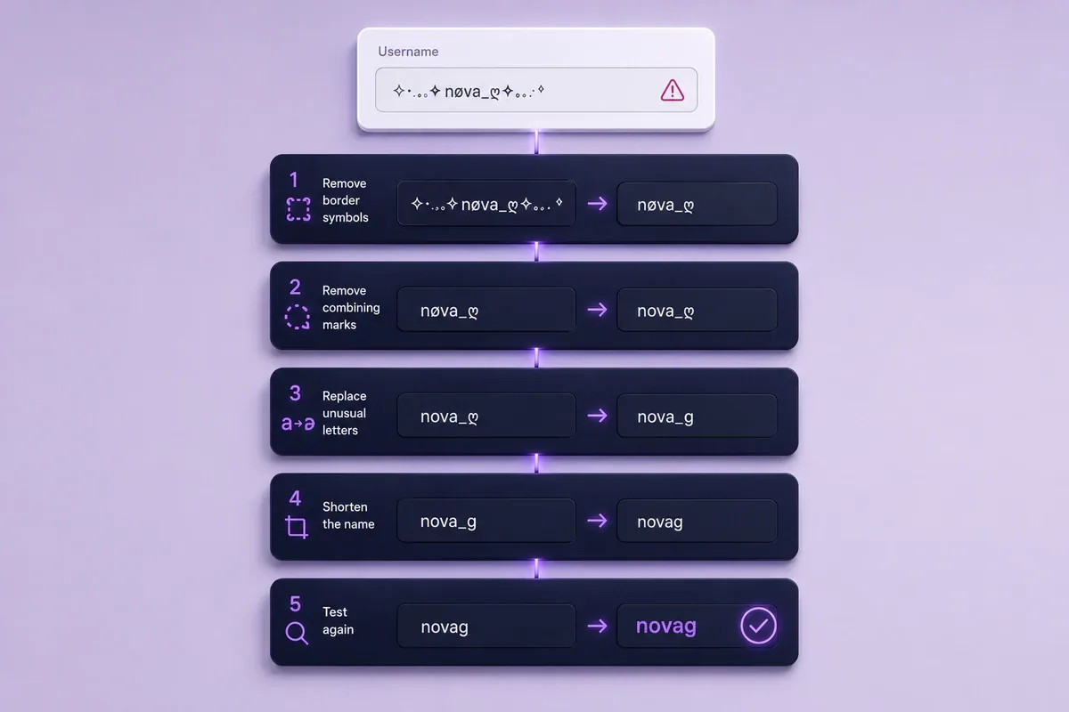 Steps for fixing a fancy username that is rejected