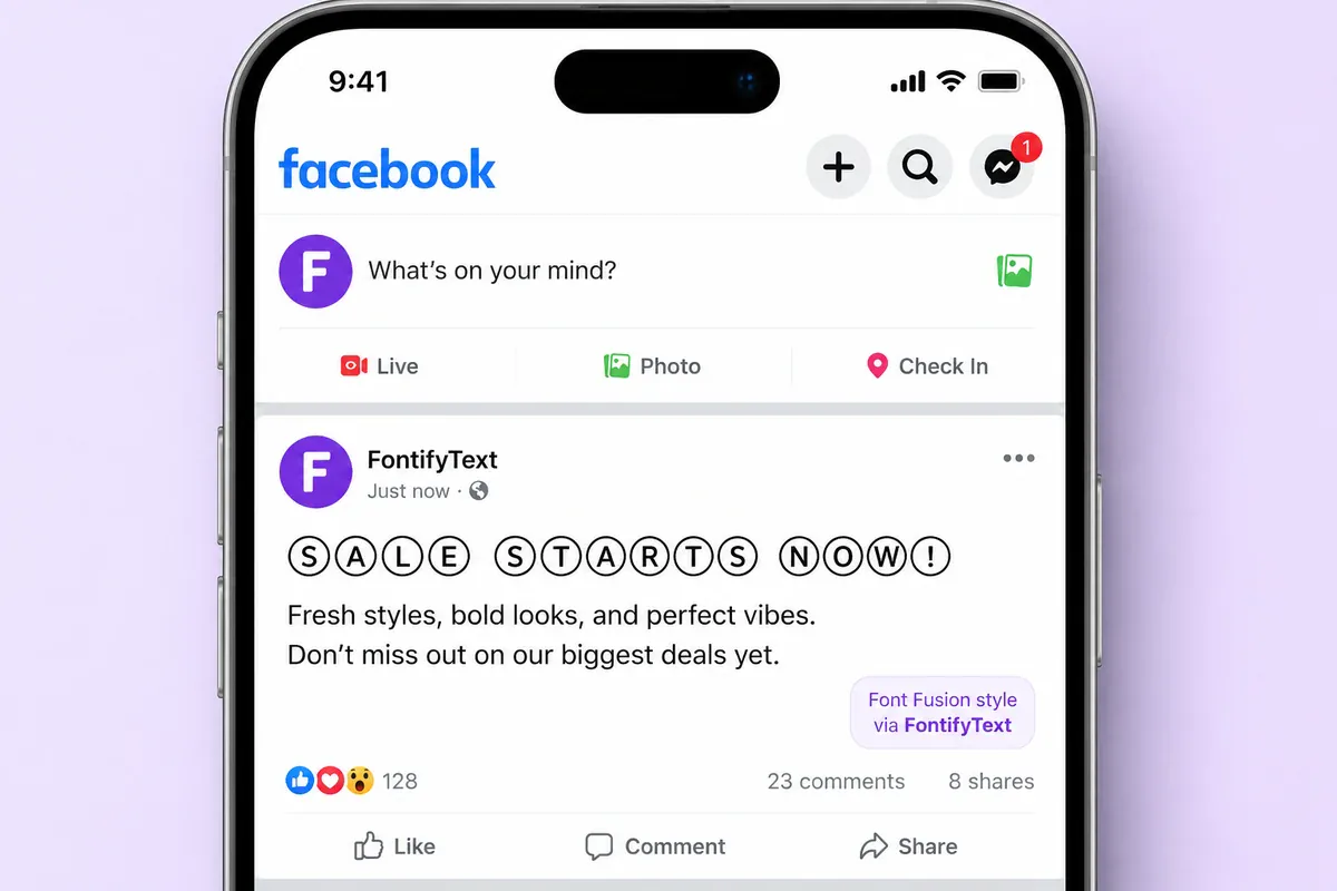 Facebook post using circled Unicode text as a prominent opener