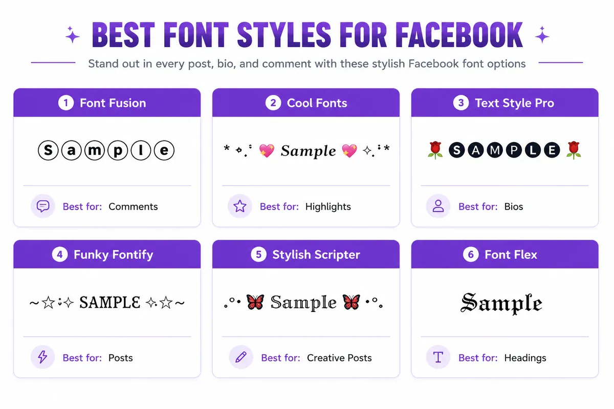 Comparison of six FontifyText styles for Facebook
