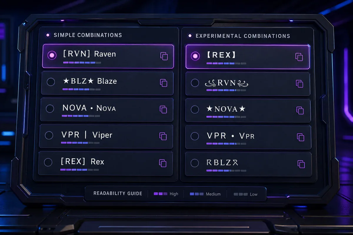 Readable gaming symbols and clan tag examples
