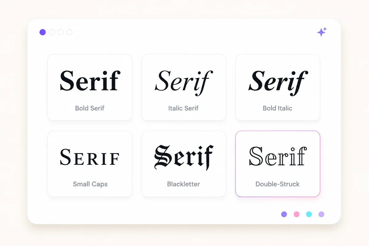 Grid of six serif text styles you can copy and paste