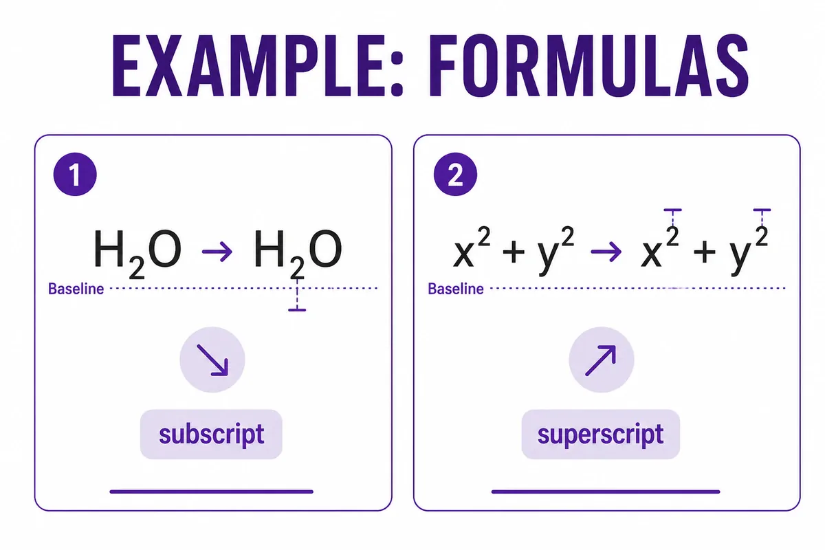 Example of subscript and superscript Unicode text used in formulas