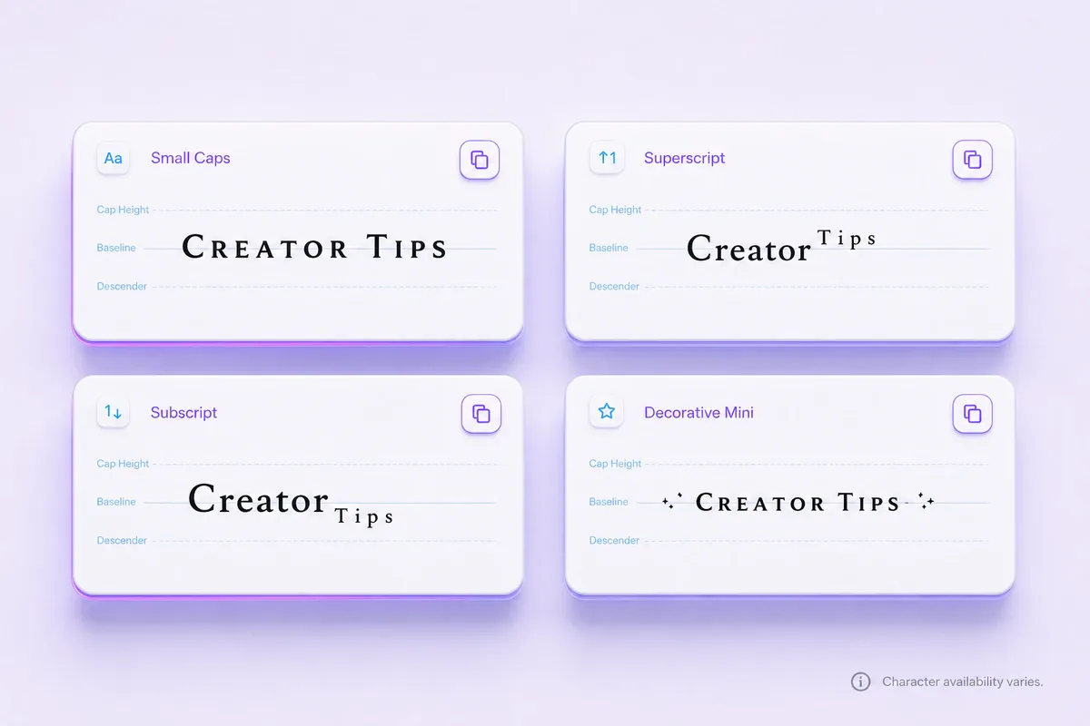 Comparison of small-cap-like, superscript, subscript, and decorative text