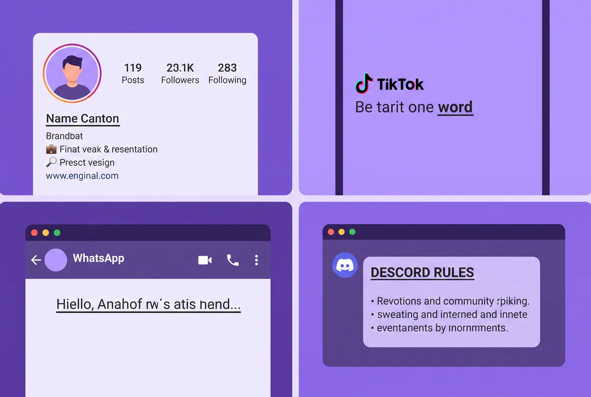 Underlined text used in an Instagram bio, TikTok caption, WhatsApp status, and Discord message