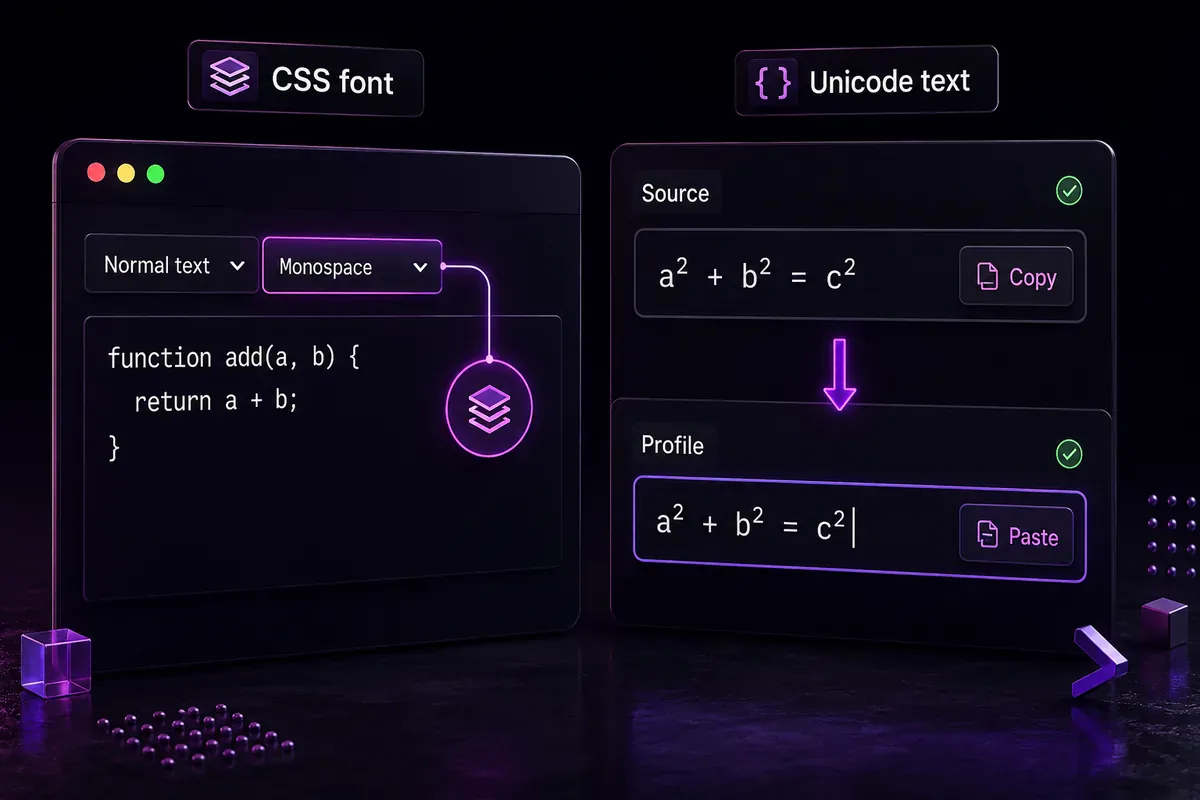 Comparison of Unicode monospace characters and CSS monospace fonts