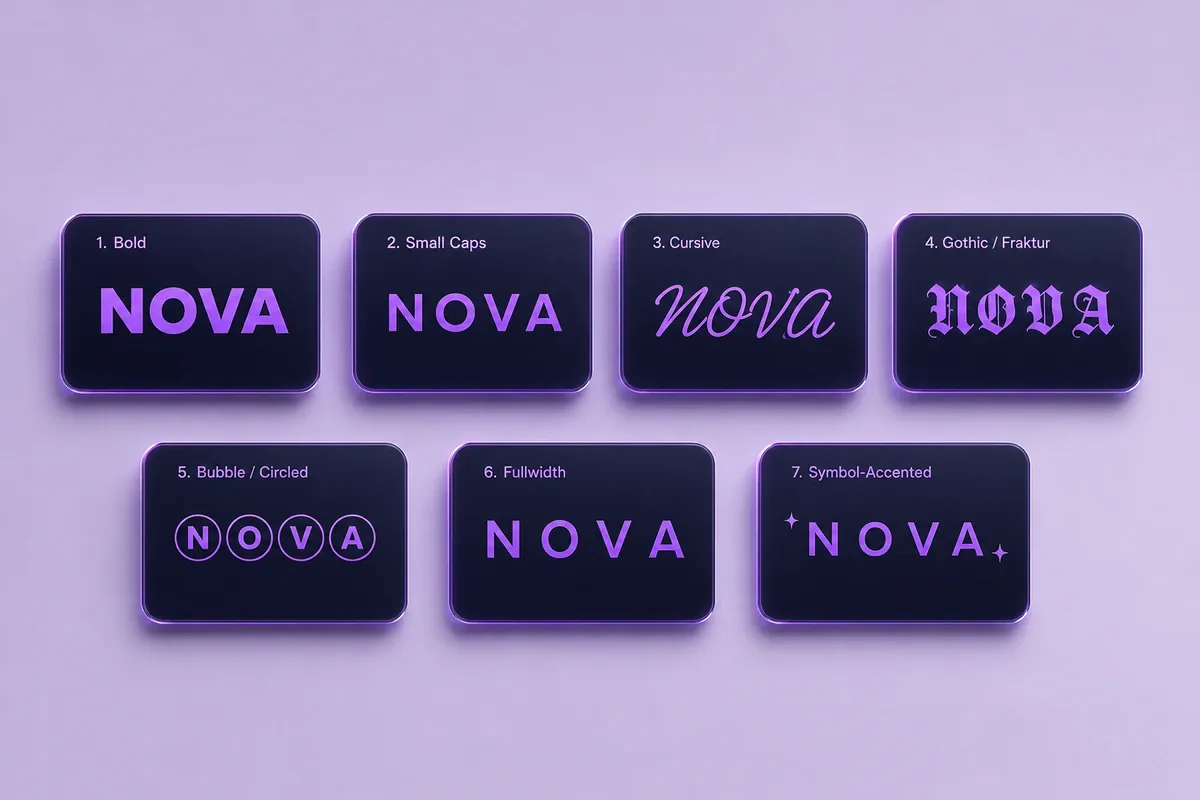 Comparison of seven cool font styles for usernames
