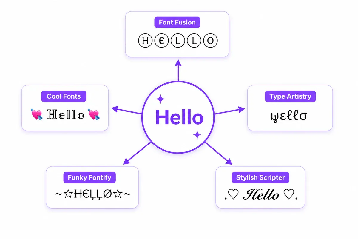 Normal text converted into five different Facebook text styles